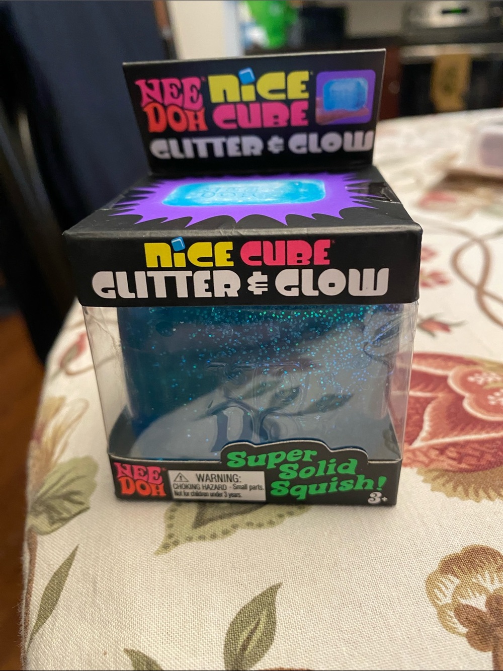 Nee Doh Nice Cube Glitter & Glow Blue Super Solid Squish